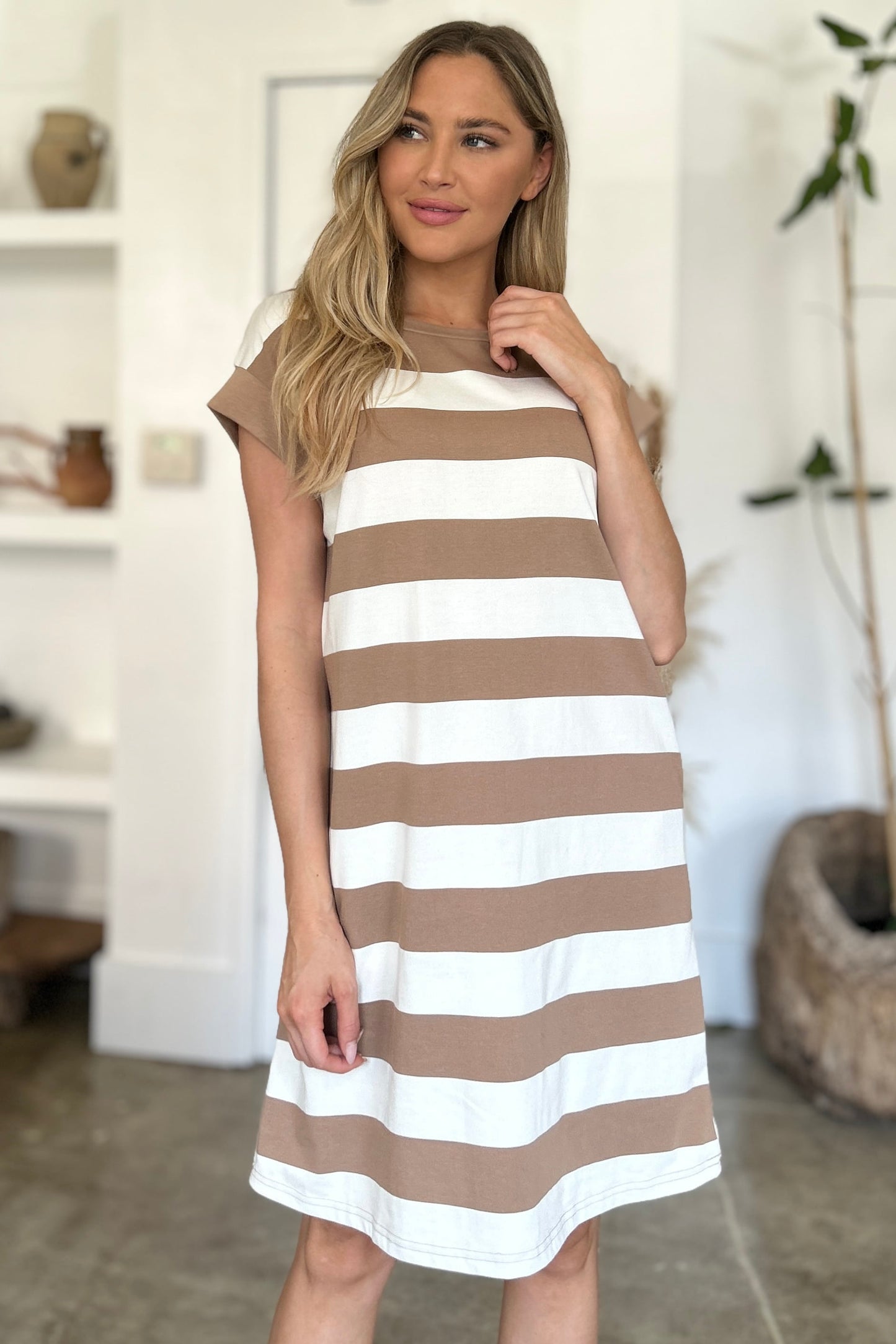 Striped Round Neck Mini Dress