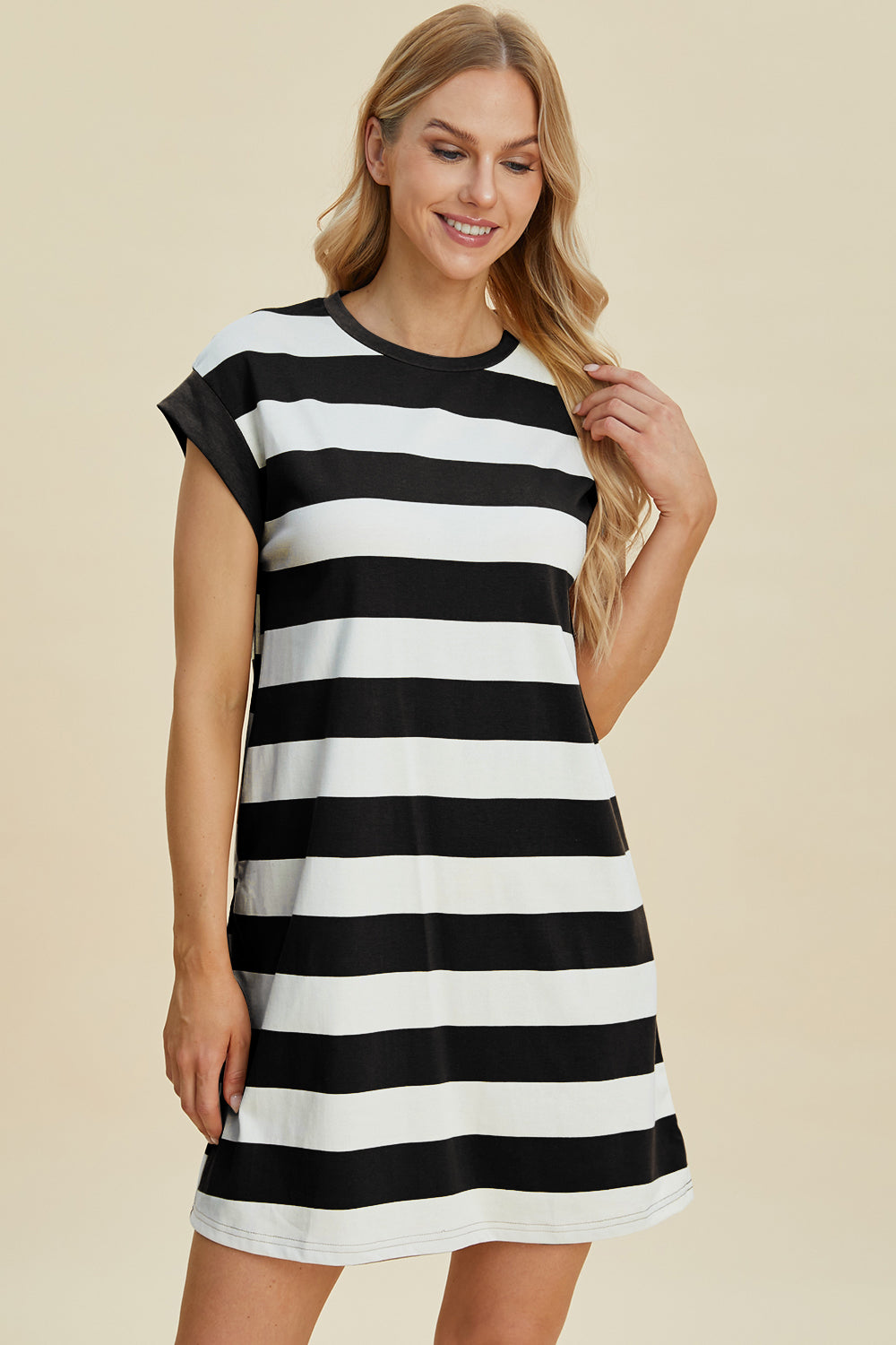 Striped Round Neck Mini Dress