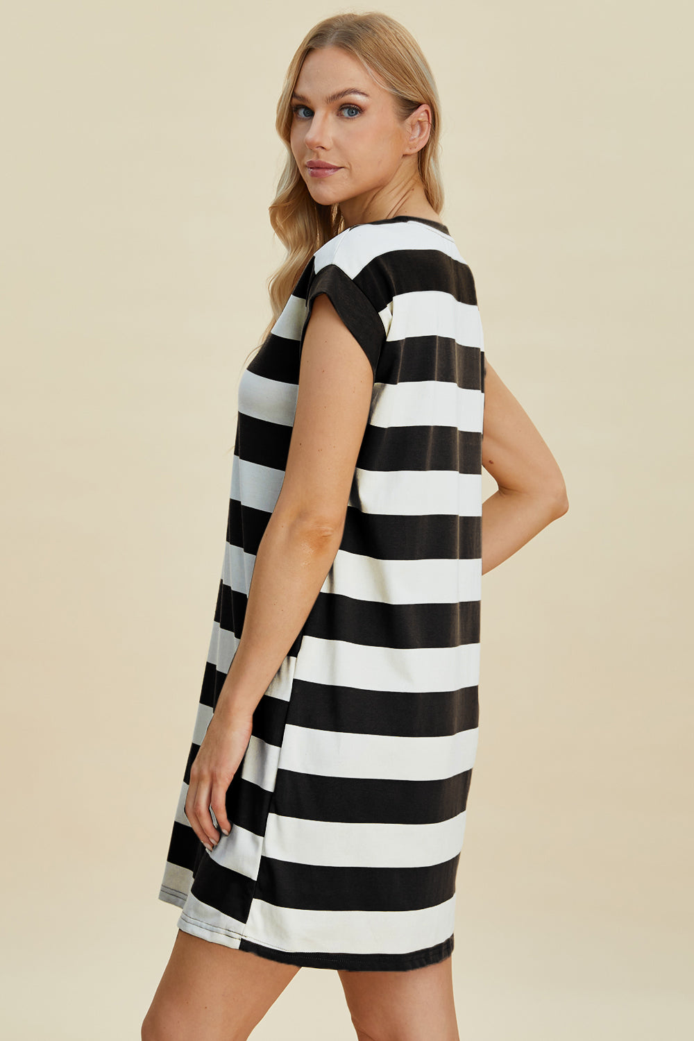 Striped Round Neck Mini Dress