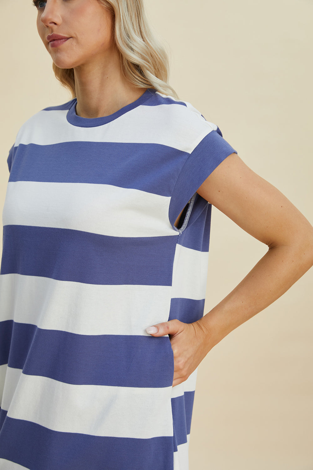 Striped Round Neck Mini Dress