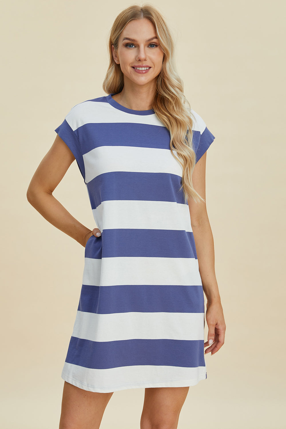 Striped Round Neck Mini Dress