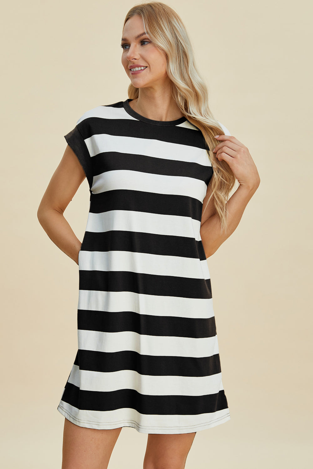 Striped Round Neck Mini Dress