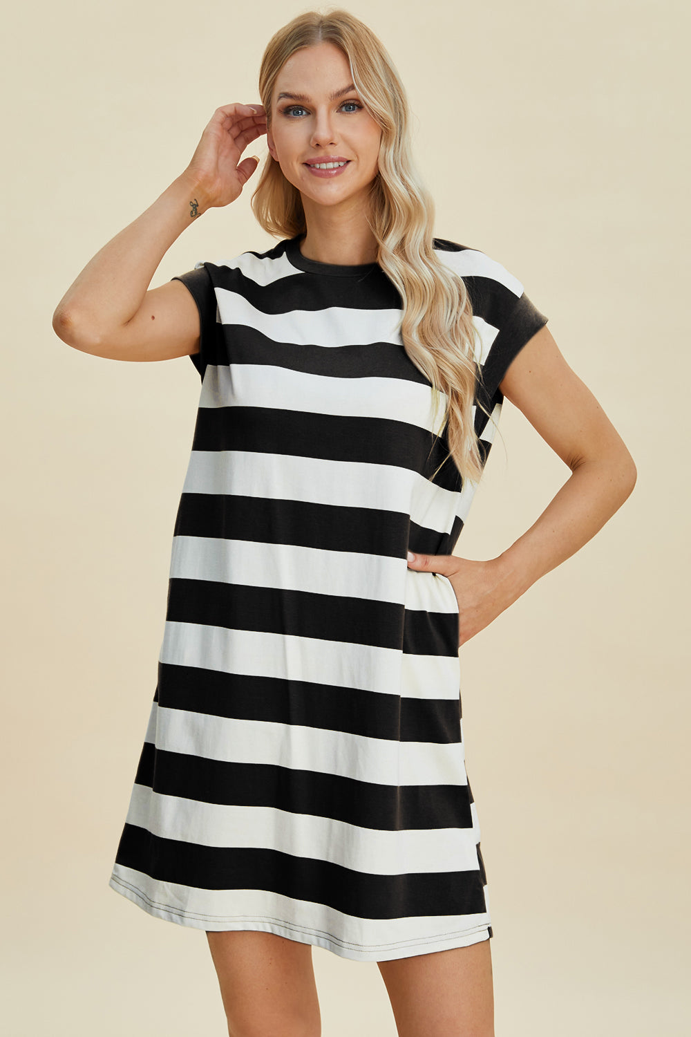 Striped Round Neck Mini Dress