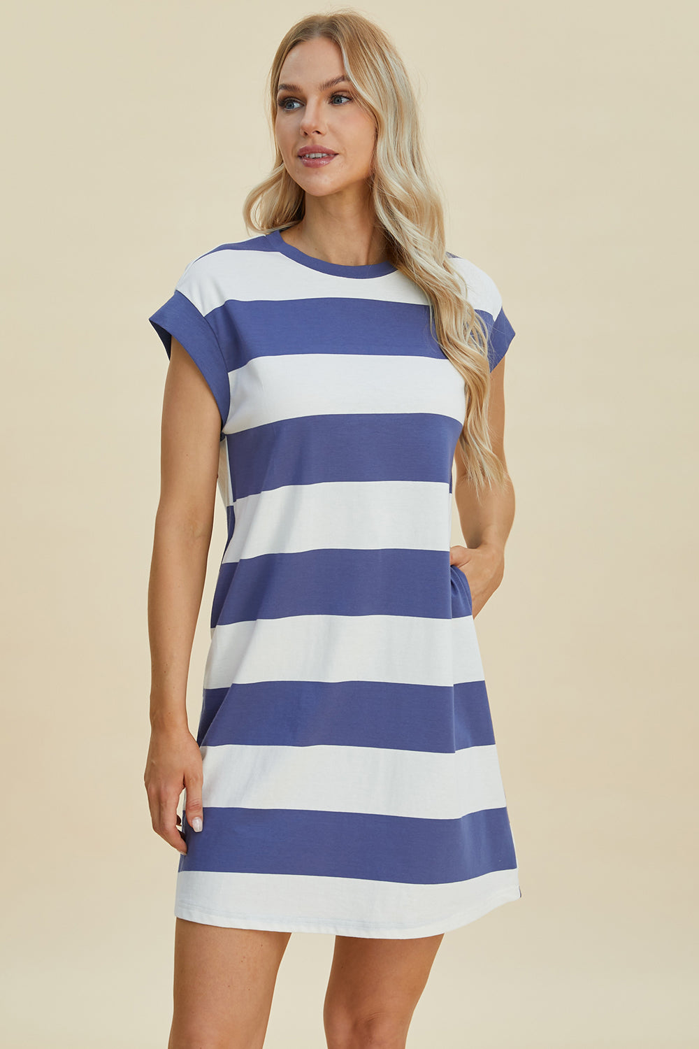 Striped Round Neck Mini Dress