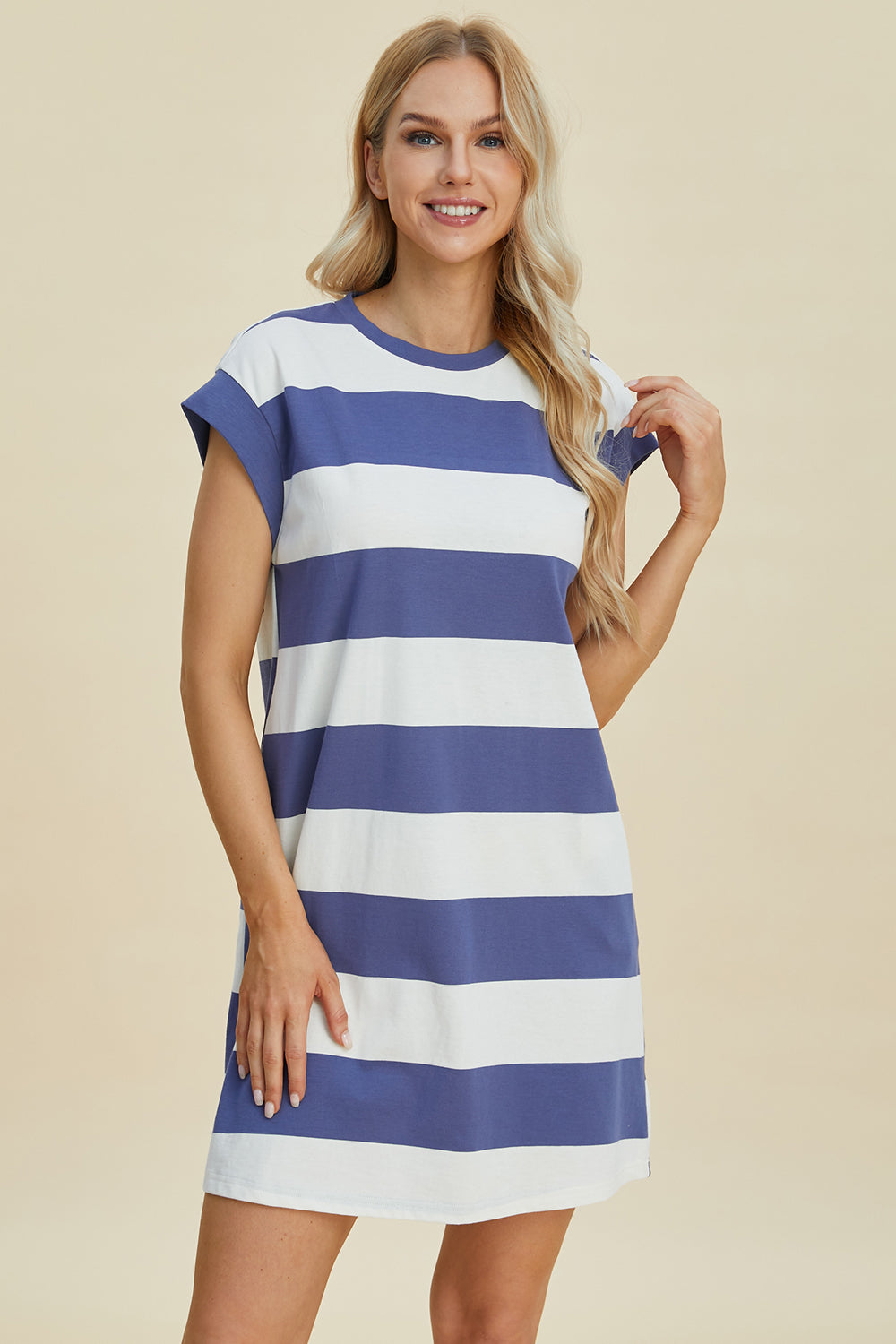 Striped Round Neck Mini Dress