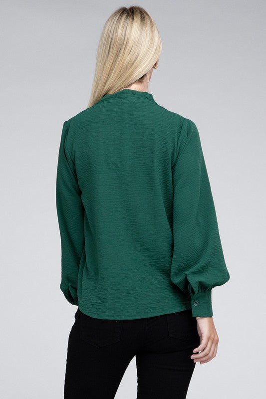 Woven Airflow V-Neck Long Sleeve Top