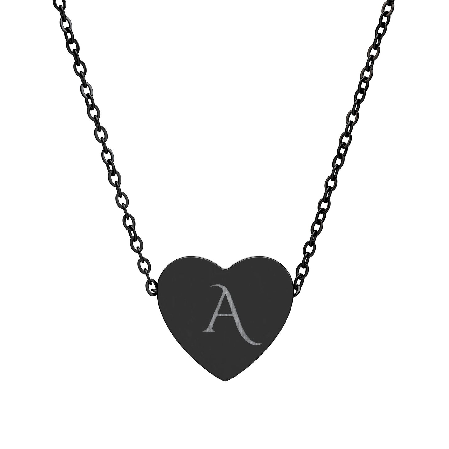 Engravable Heart Necklace — Personalized Silver or Black Pendant