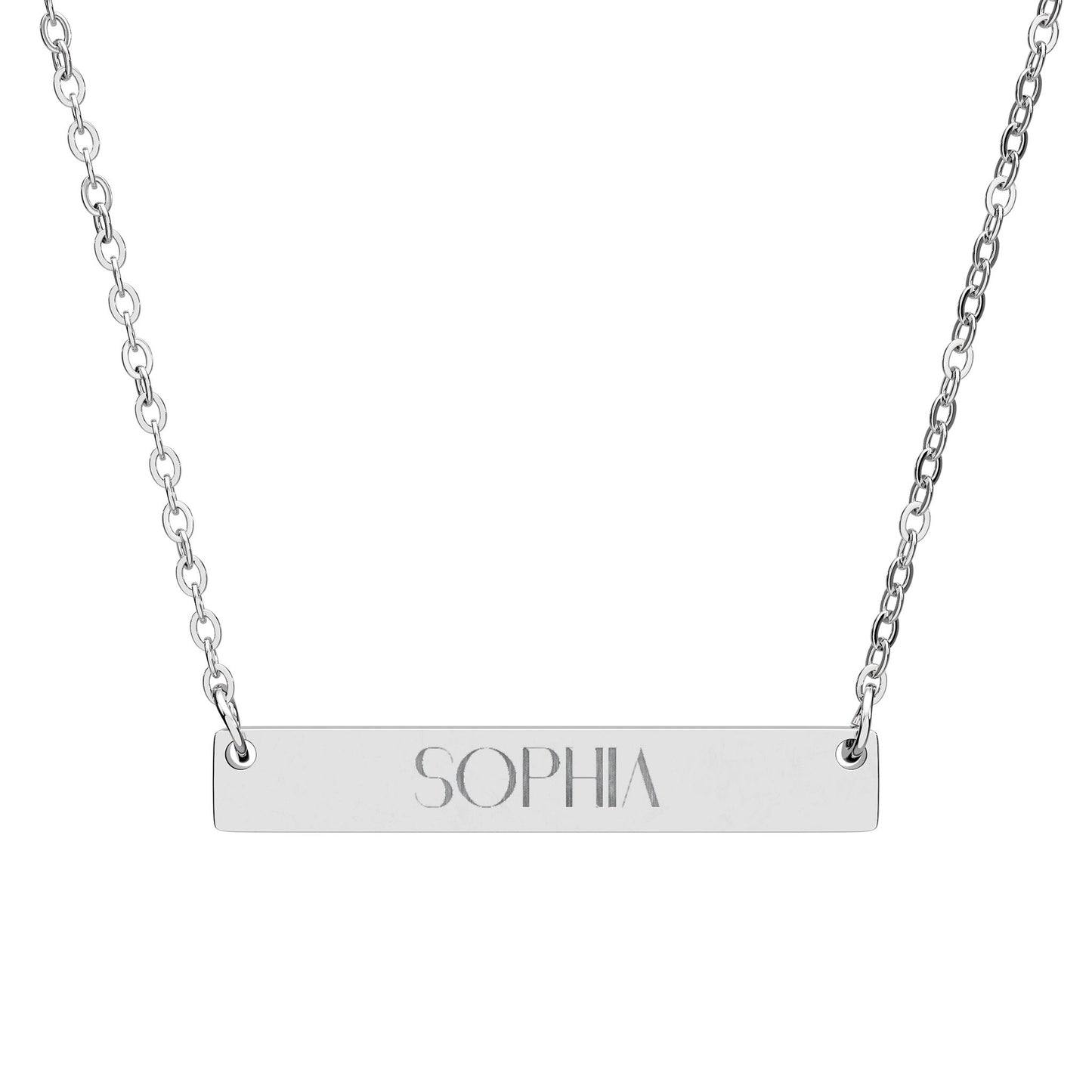 Engravable Horizontal Bar Necklace — Personalized Nameplate Pendant