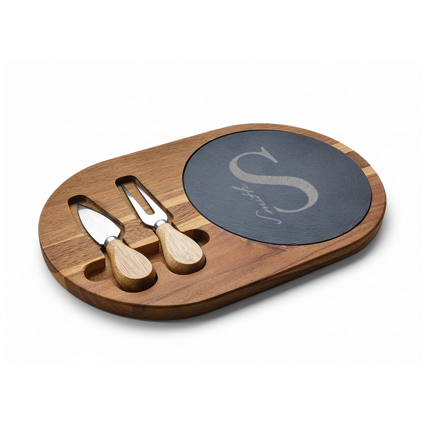 Engraved Personalized Charcuterie Board with Slate Insert & Cheese Tools