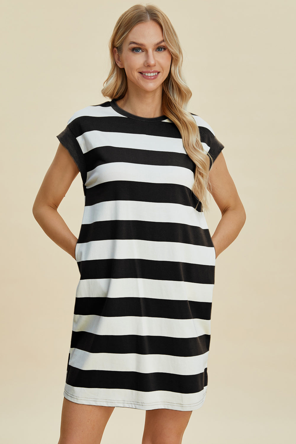 Striped Round Neck Mini Dress