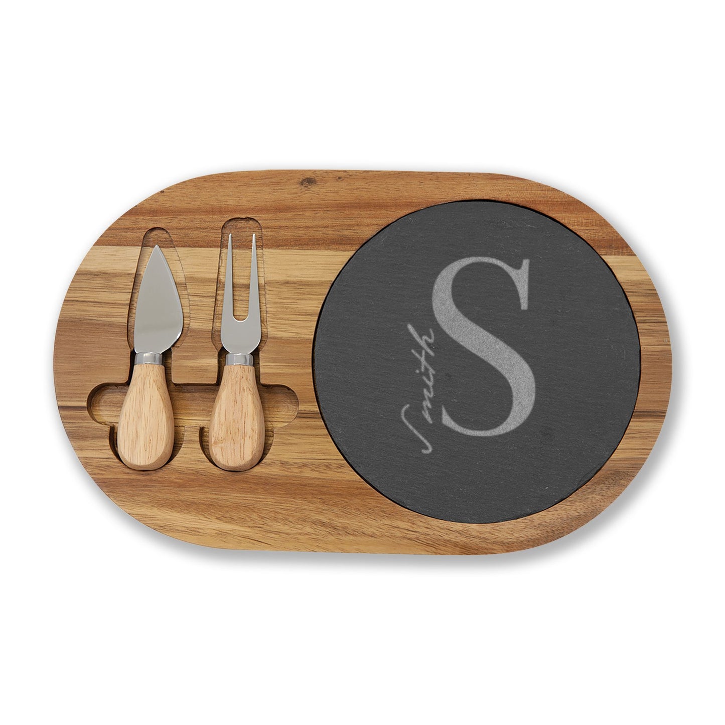 Engraved Personalized Charcuterie Board with Slate Insert & Cheese Tools