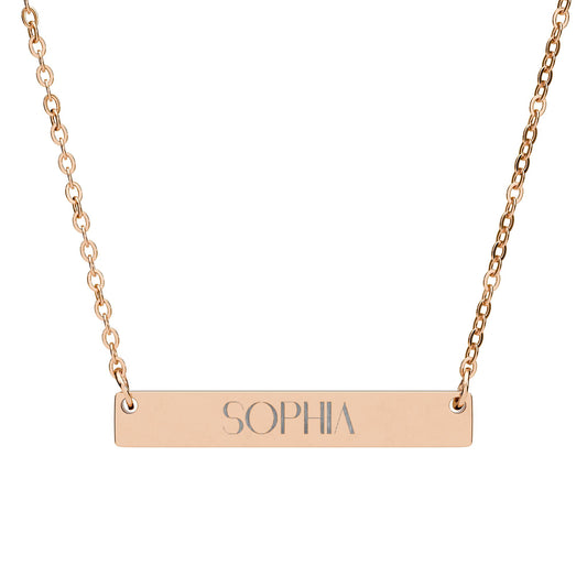 Engravable Horizontal Bar Necklace — Personalized Nameplate Pendant