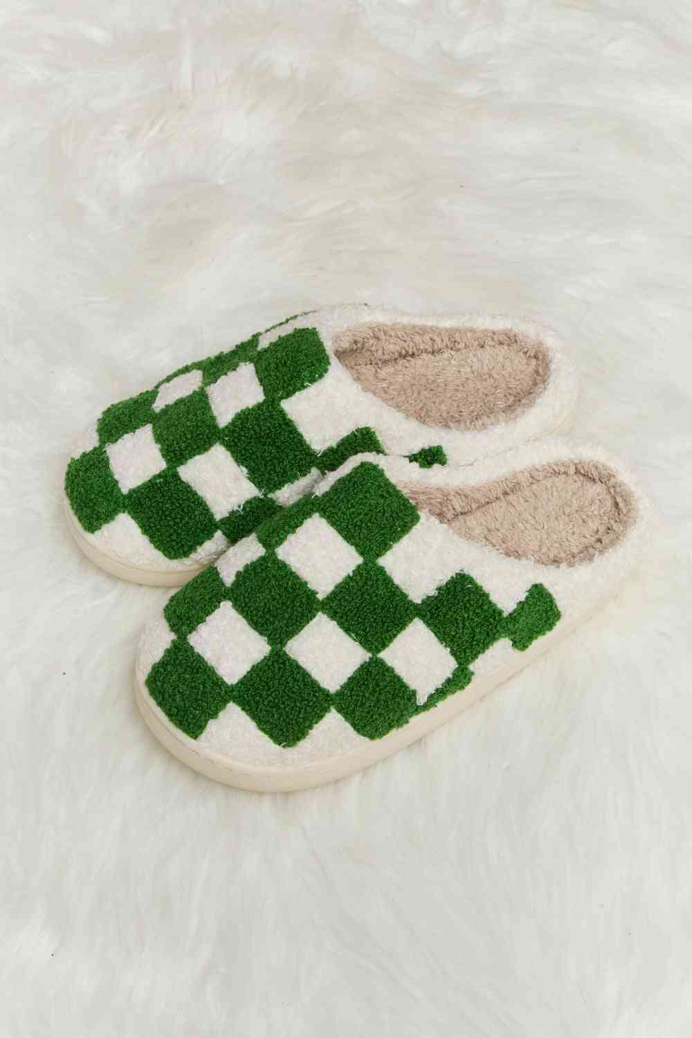 Checkered Print Plush Slide Slippers